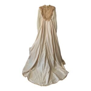 Vintage wedding dress womens small xs lace with bustle train white ivory tan